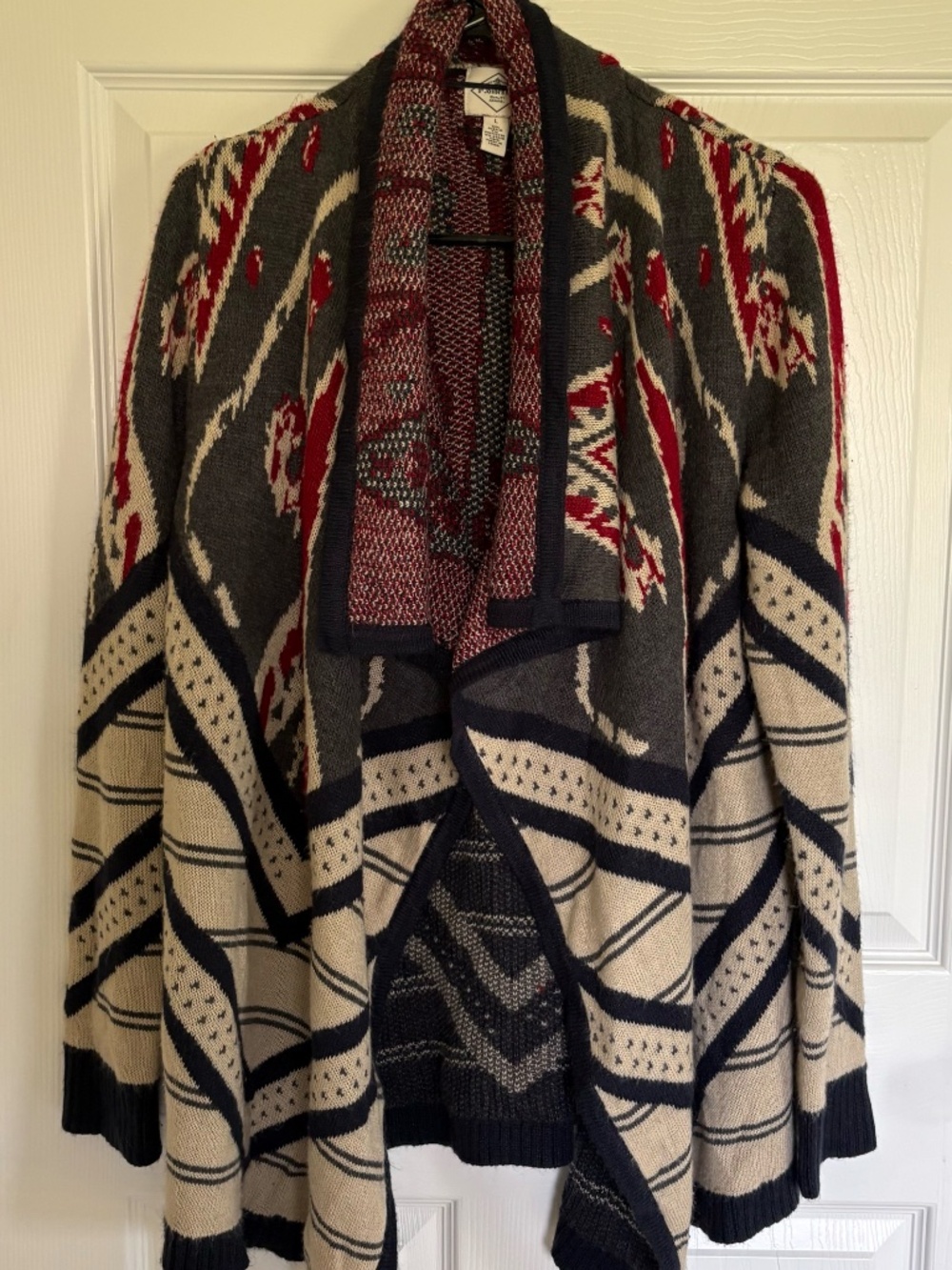 St John’s Bay Womens L Southwestern Cardigan Sweater Open Front Aztec Knit Coat